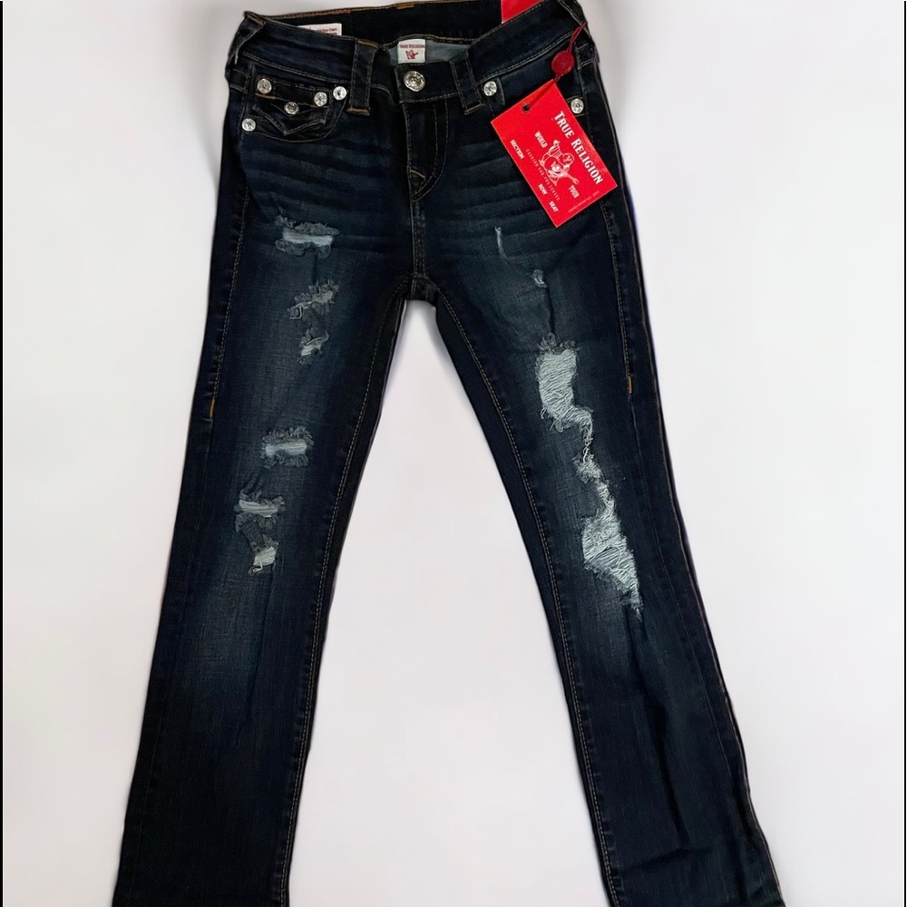 True Religion Jeans Distressed Halle Mid Rise Super Skinny Womens 25